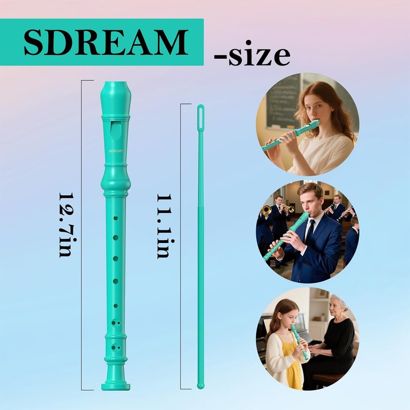 SDREAM Soprano Recorder Instrument for Kids Beginners&Student,8 Hole German Fingering Recorder Flute with Cleaning Rod & Leather Bag (Green) - Image 5